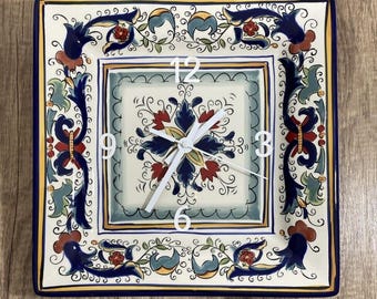 Wall Clock Espana Lifestyle Florenza Hand Painted 11" Square Dinner Plate Glossy