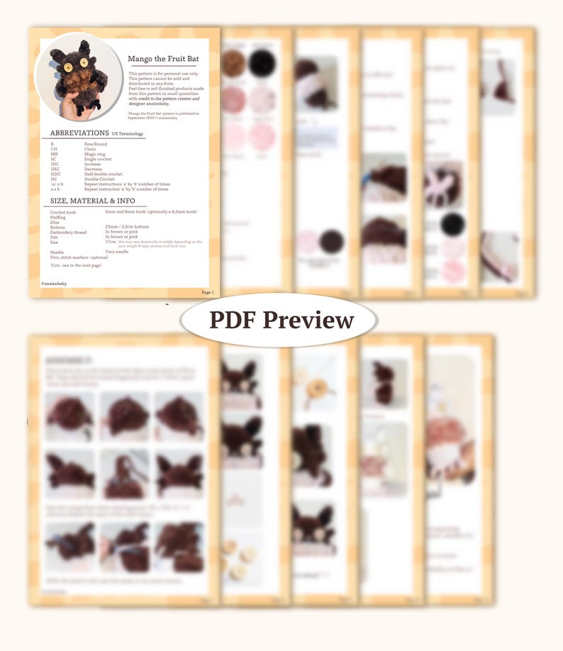 Mango the Fruit Bat , PDF Crochet Amigurumi Pattern, Halloween and ...