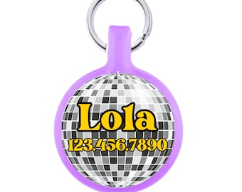 Disco Ball Party Personalized Dog ID Pet Tag Custom Pet Tag You Choose Tag Size & Colors