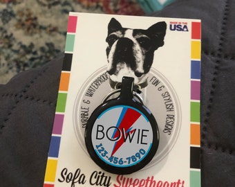 Bowie Ziggy Stardust-inspired Design Personalized Dog ID Pet Tag Custom Pet Tag You Choose Tag Size & Colors