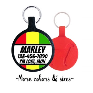 Bob Marley Rasta Stripes Personalized Dog ID Custom Pet Tag You Choose Tag Size & Colors Rastafarian Jamaica image 1