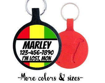 Bob Marley Rasta Stripes Personalized Dog ID Custom Pet Tag You Choose Tag Size & Colors Rastafarian Jamaica