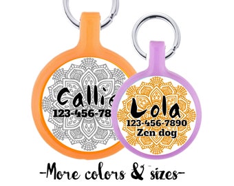 Mandala Zen Yoga Personalized Dog ID Pet Tag Custom Pet Tag You Choose Tag Size & Colors, More Colors!