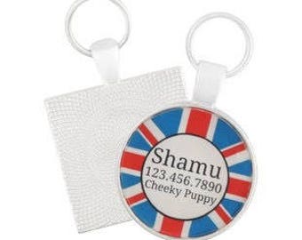 Union Jack British Custom Personalized Dog ID Pet Tag Custom Pet Tag You Choose Tag Size & Colors