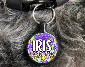 Mardi Gras Iris Personalized Dog ID Pet Tag Custom Pet Tag You Choose Tag Size & Colors