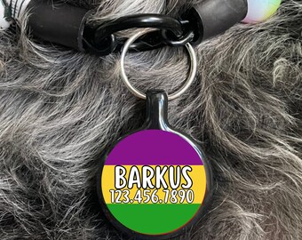 Mardi Gras Colors Personalized Dog ID Pet Tag Custom Pet Tag You Choose Tag Size & Colors