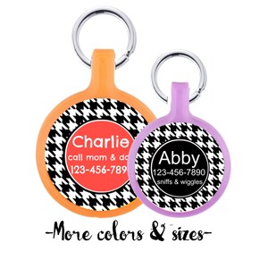 Houndstooth Personalized Dog ID Pet Tag Custom Pet Tag You Choose Tag Size & Colors- More Colors Available