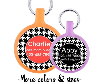 Houndstooth Personalized Dog ID Pet Tag Custom Pet Tag You Choose Tag Size & Colors- More Colors Available