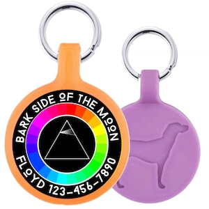 Bark Side of the Moon Pink Floyd Personalized Dog ID Pet Tag Custom Pet Tag You Choose Tag Size & Colors