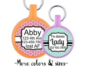 Personalized Dog ID Pet Tag Pretty Moroccan Custom Pet Tag You Choose Tag Size & Colors