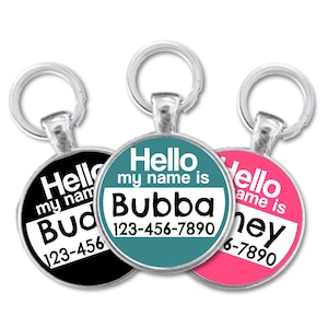 The Original &quot;Hello My Name Is&quot; Silver Pet ID Tag -As Seen In Modern Dog Magazine