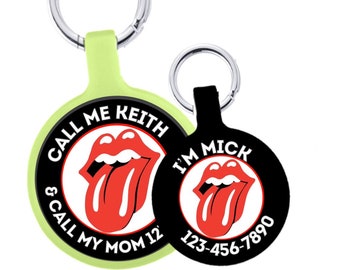 Rolling Stones-inspired Design Personalized Dog ID Pet Tag Custom Pet Tag You Choose Tag Size & Colors