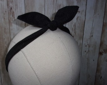 Skinny Womens Headband Adjustable Black Hair band, , Knotted Hair Tie, Narrow Hair bandana #422