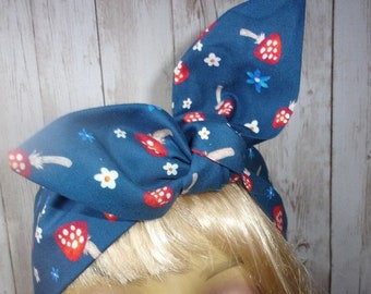 Mushroom Hair Bandana, Rockabilly Retro 50s Style, Punk Pin-Up Head Wrap, Headwrap, Mushroom Cute Headband