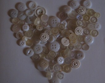 Beautiful vintage and old buttons in whites, champagne, and clear. 100 Buttons for crafts, collections and jewelry making