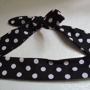 Handmade Black Polka Dot Tie Headband, Rockabilly Hair Band