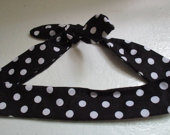 SKINNY Women's Headbands that Tie, Hair Bandana Black Polka Dots Hair Band, Purse Scarf and Pony Tail Holder, Swiftie Head Band