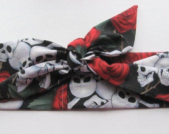 Fabric Head Scarf Skulls Head Band Boho Hippie Chic Bohemian Bandana RockaBilly HairBand Teens Women