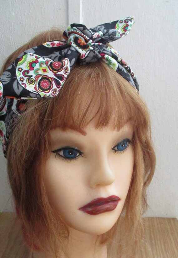 Womens Hair Bandana Pin Up Hair Skulls Hair Band Wide Hair Etsy