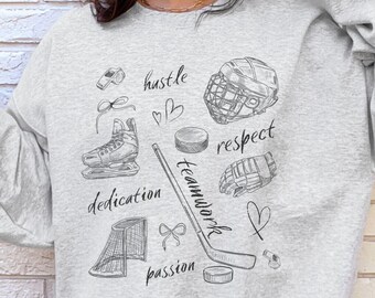 Hand Drawn Hockey Sweatshirt, Hockey Mom Sweater, Hockey Game Day Sweatshirt, Hockey Mom Gift, Hockey Player Gift,  Doodle Hockey Shirt,