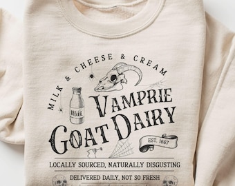 Funny Halloween Sweatshirt, Spooky Season Halloween Sweater, Vampire Shirt, Goat Lover, Cheese Lover Halloween, Halloween Farmer, Weirdcore