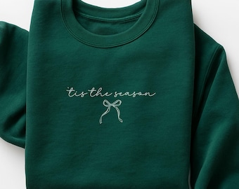 Tis The Season Christmas Sweatshirt With Bow, Cute Christmas Sweater, Christmas Bow Shirt, Mom Gift, Gift For Her, Minimalist Christmas Gift