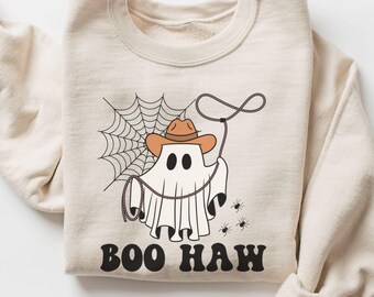 Boohaw Ghost Sweatshirt, Cowboy Halloween Sweatshirt, Spooky Cowgirl Shirt, Retro Ghost Halloween Sweatshirt, Cute Halloween Western Cowgirl