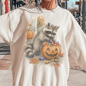 Raccoon Halloween Sweatshirt, 90's Vintage Halloween Sweater, Cute Raccoon Pumpkin Shirt, Fall Autumn Sweatshirt , Retro Halloween Graphic