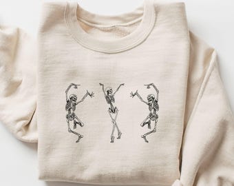 Cute Dancing Skeleton Halloween Sweatshirt, Girly Fall Sweater, Happy Halloween Tshirt, Fall Skeleton Sweatshirt, Spooky Cute Skeletons,