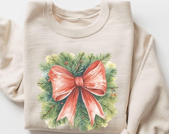 Coquette Christmas Bow Sweatshirt, Festive Holiday Sweater, Christmas Gift