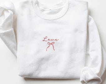 Love Sweatshirt With Coquette Bow, Valentine Sweater, Valentine Day Gift, Gift For Her, Love Day Gift, Valentines Sweatshirt, Love Sweater,