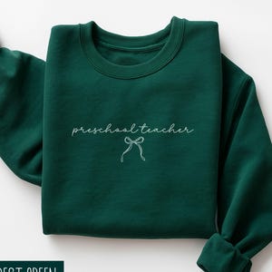 Preschool Teacher Sweatshirt With Coquette Bow, Cute Preschool Teacher Sweater, School Staff Gift, Teacher Appreciation, Teacher Gift,