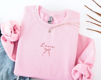 Love Sweatshirt With Coquette Bow, Valentine Sweater, Valentine Day Gift, Gift For Her, Love Day Gift, Valentines Sweatshirt, Love Sweater,