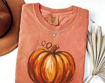 Painted Pumpkin Shirt, Comfort Colors Pumpkin Shirt, Cute Pumpkin Tee, Fall Autumn Tshirt, Pumpkin Season Tee, Halloween Thanksgiving Fall