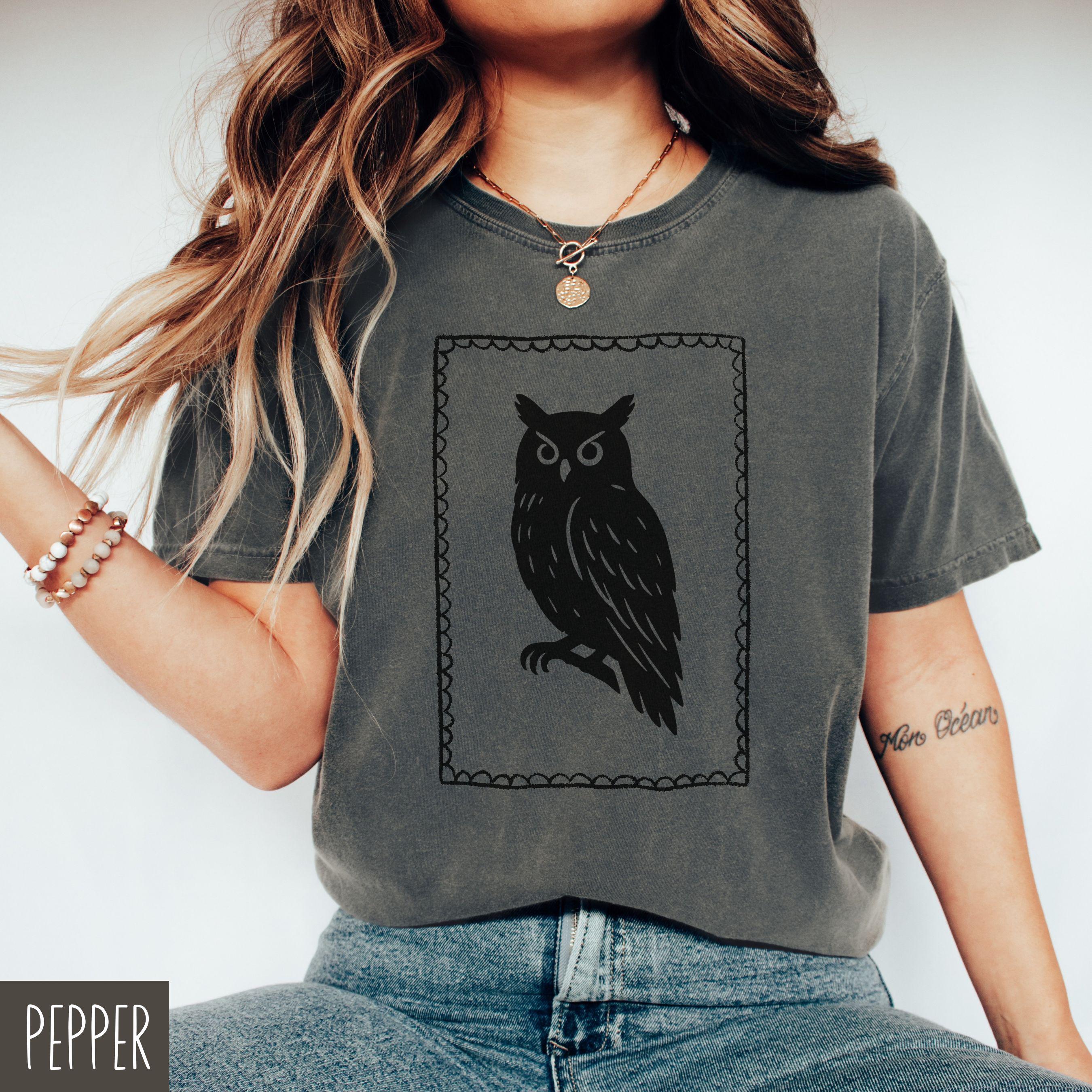 Owl Shirt, Halloween Black Bird Tshirt, Halloween Tee, Owl Lover Gift, Cute Halloween Shirt, Spooky 