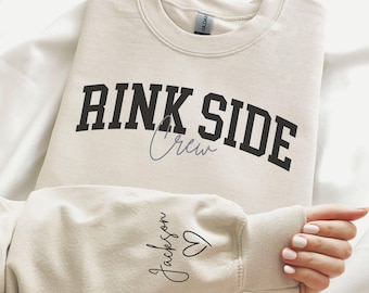 Rink Side Crew Custom Hockey Mom Sweatshirt With Kids Names On Sleeve, Hockey Mom Gift, Hockey Mom Sweater, Personalized Hockey Sweatshirt