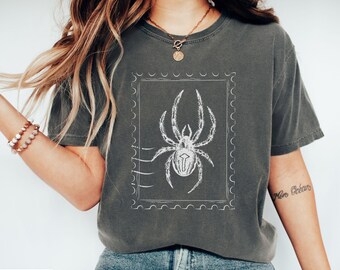 Comfort Colors Vintage Spider Shirt, Spider Lover Gift, Vintage Halloween Shirt, Spooky Season Tee, Dark Cottage core Spider, Dark Academia