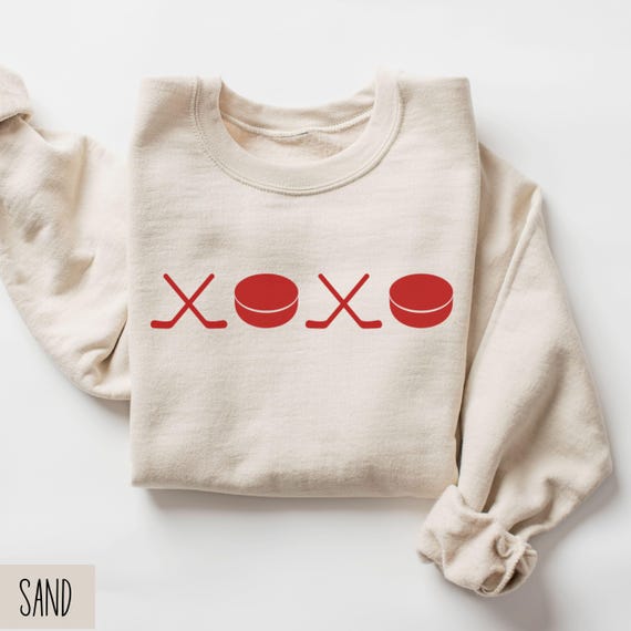 XOXO Hockey Valentine Sweatshirt, Valentine Hockey Sweater, Hockey Mom, Hockey Lover Gift, Hockey Girlfriend, Hockey Wife, XOXO Sweatshirt