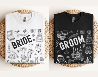 Matching Bride and Groom Sweatshirts, Vintage Wedding Sweater, Vintage Bride Shirt, Groom Tee, Engage Engagement, Bride Groom Set, Honeymoon