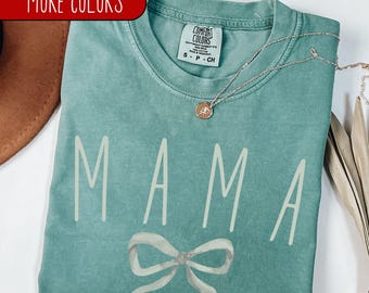 Comfort Colors Mama Shirt, Coquette Bow Mama, Trendy Mom Tee, Mothers Day Gift,  Pregnancy Announce, Coquette Mama, Mommy Tshirt, Mom Gift