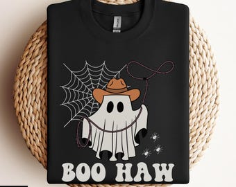 Boohaw Ghost Sweatshirt, Cowboy Halloween Sweatshirt, Spooky Cowgirl Shirt, Retro Ghost Halloween Sweatshirt, Cute Halloween Western Cowgirl