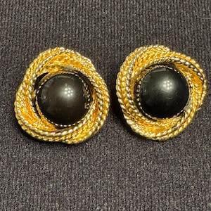 Vintage Clip on Earrings Black and Gold