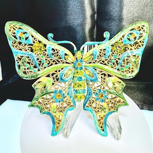 Green and Turquoise Large Vintage Jeweled Butterfly Brooch