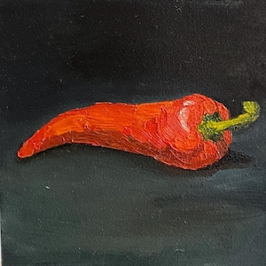 Pintura al óleo de chile, arte de pared de cocina, obra de arte en miniatura, decoración de mini estantería