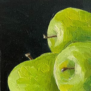 Apples Oil Painting on Canvas Realistic Fruit Painting Farmhouse Kitchen Art 4 x4 inches
