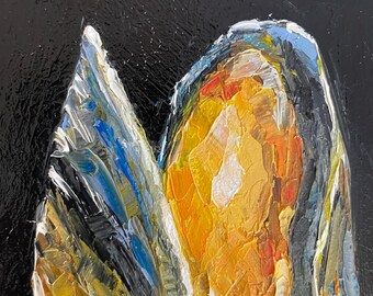 Oyster shell oil art, neutral kitchen art, beach home decor