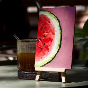 Watermelon oil painting Sweet fruit Kitchen decor Textured wall art Food artwork
