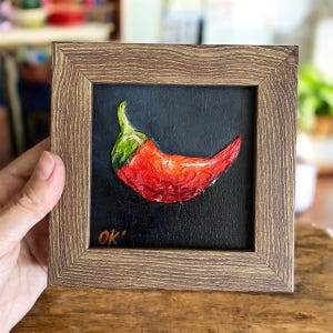 Pintura al óleo de chile, decoración de cocina, arte de comida, arte vegetal, interior moderno