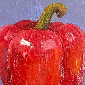 Peinture à l&#39;huile de poivron rouge, art mural de cuisine, décoration de légumes, oeuvre d&#39;art texturée
