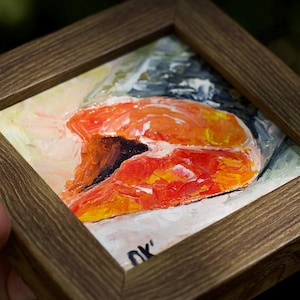 Salmon Oil Painting Hand-Painted Mini - Tiny Fish Art